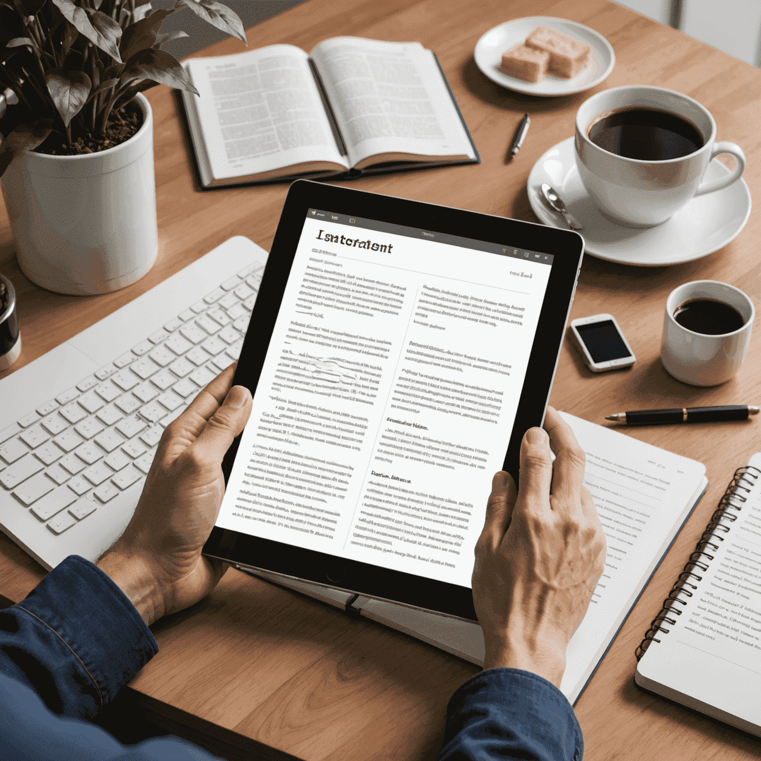 A professional formatting an electron book, ensuring perfect layout across various devices such as tablets, e-readers, and smartphones