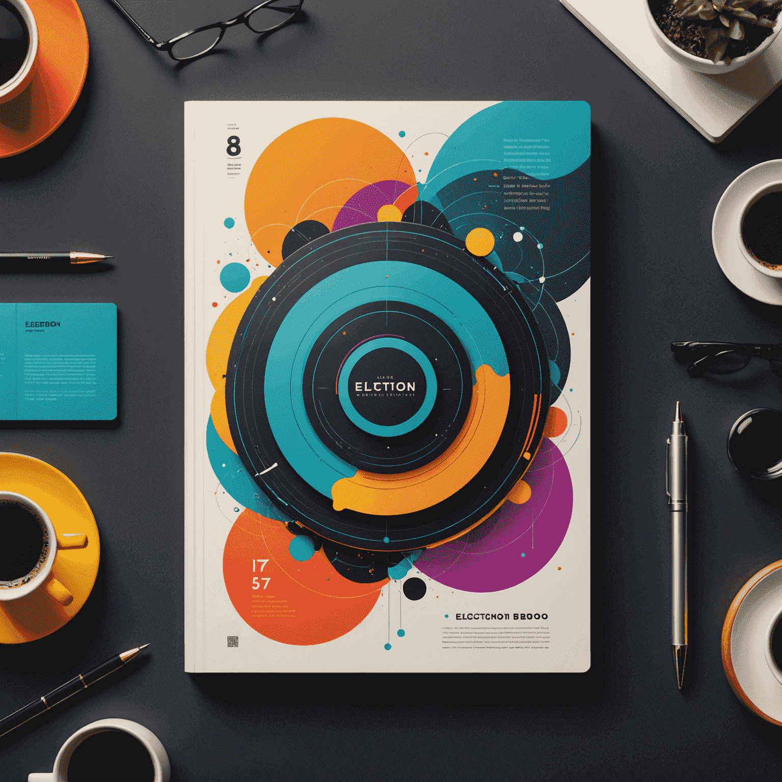 A graphic designer creating a stunning and eye-catching cover for an electron book, featuring vibrant colors and modern typography